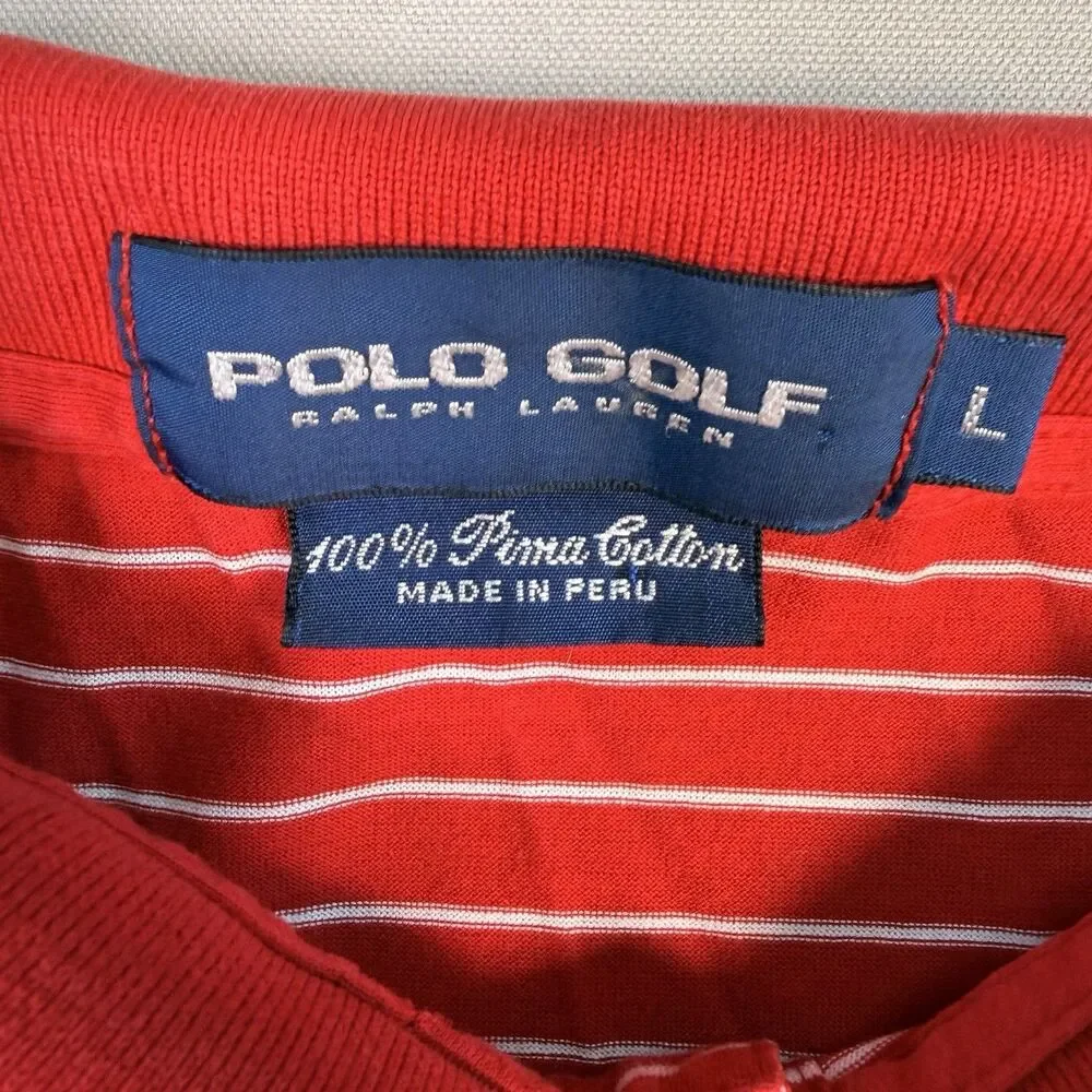 VINTAGE Polo Golf Ralph Lauren Shirt Men Large Red/White Stripe Pima Cotton